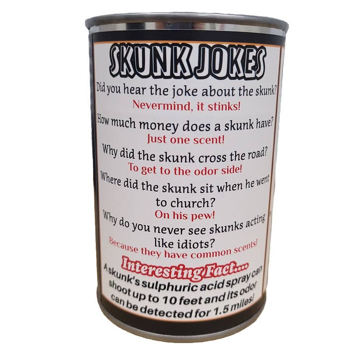 Canned Gifts – wholesale Stuffed/plush toy – Kids & baby – Canned Skunk | Stuffed Animal Plush w/Funny Jokes on Can