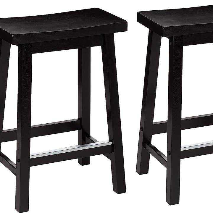 Solid Wood Saddle Bar Stool Counter Height Set 2 Black 24In for wholesale by ShipItFurniture