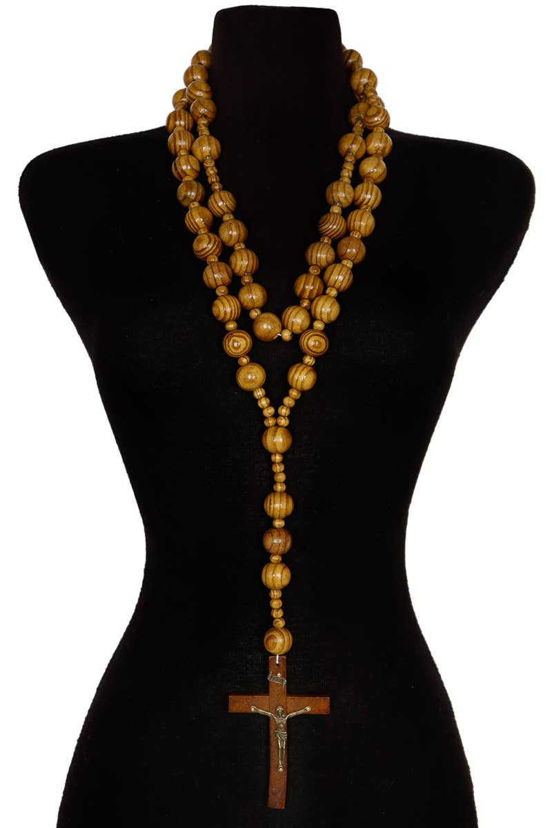 Cap Zone – Engroshandel Bedehalskæde – 43 „Ekstra lang Jesus Cross Wood Prayer Perler Rosenkrans Halskæde2