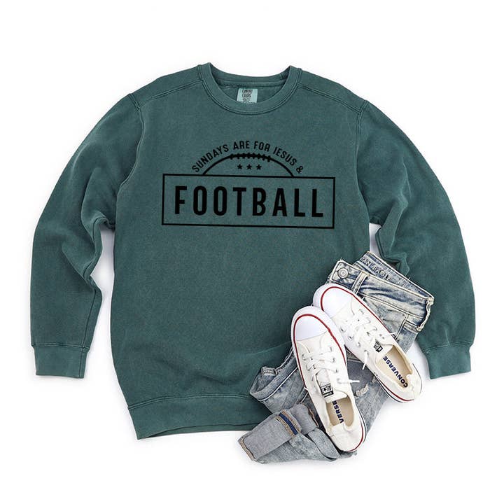 Jesus And Football | Garment Dyed Sweatshirt for wholesale by Uplifting Threads Co Wholesale