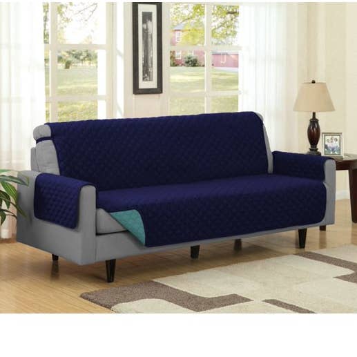 Housse de protection réversible pour animal domestique avec sangle Aqua/Navy Sofa pour la vente par LINEN STORE