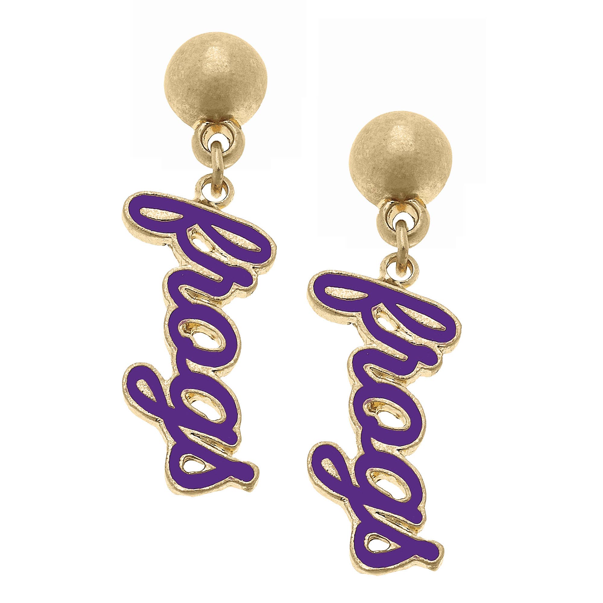 Wholesale TCU Horned Frogs Enamel Script Earrings in Purple for