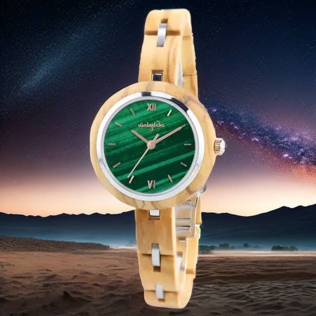 Nuevo reloj clásico de madera de cuarzo verde noble para venta al por mayor de WoodWristCo