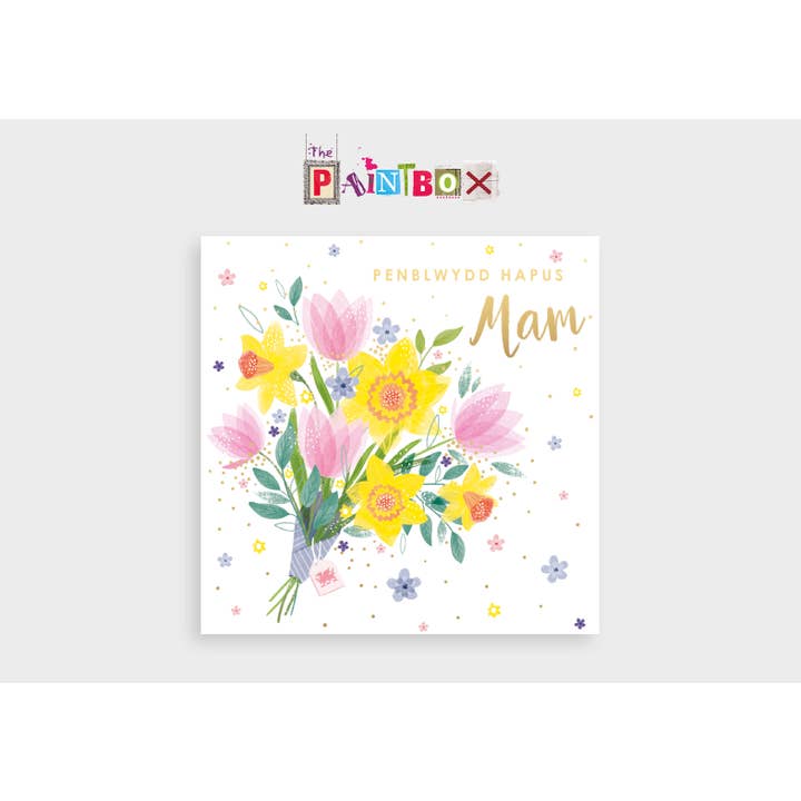 The Paintbox - Wholesale Birthday Card - Penblwydd Hapus Mam, Happy Birthday Daffodlis Welsh card x6