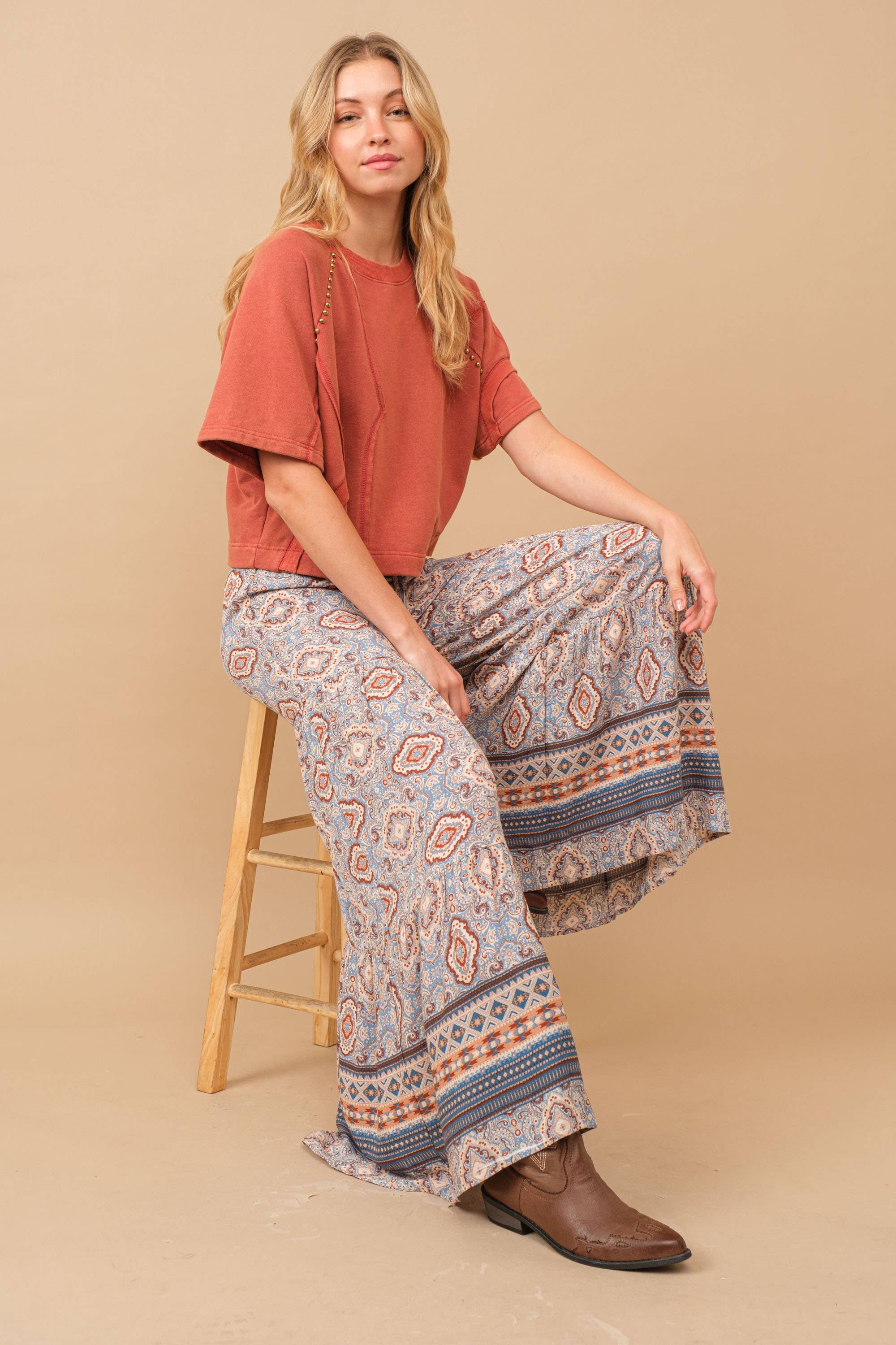 Blue B – Großhandel Hose – Damen – 34420P - Aztekische weite Hose mit gestuftem Geo-Blockmuster7