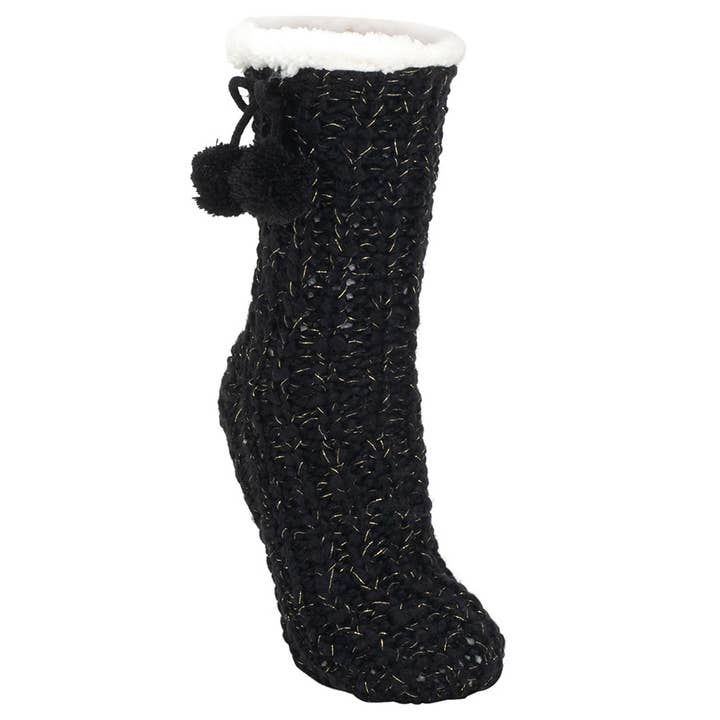 Chaussettes d'intérieur en tricot à paillettes noires et dorées pour la vente par Cottage Garden