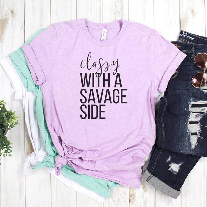 Elegante con una camicia Savage Side per la vendita all'ingrosso da parte di Woobie Beans Jewelry, Gifts & Apparel