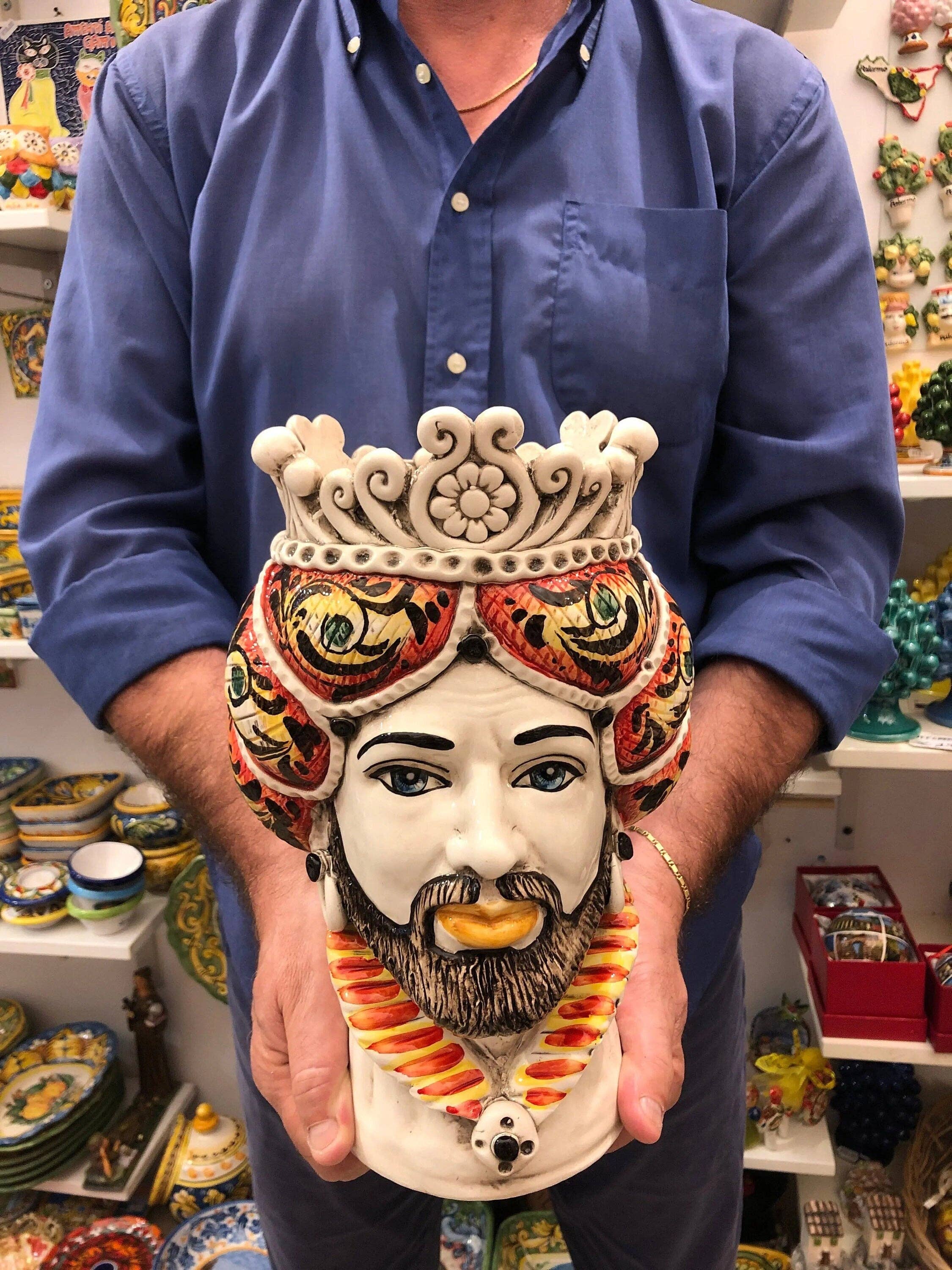 DD Ceramiche Siciliane - Wholesale Decorative Figurine - Norman Moor's Heads Caltagirone Ceramic Line cm H.30 L.19 Handcrafted Yellow Orange8