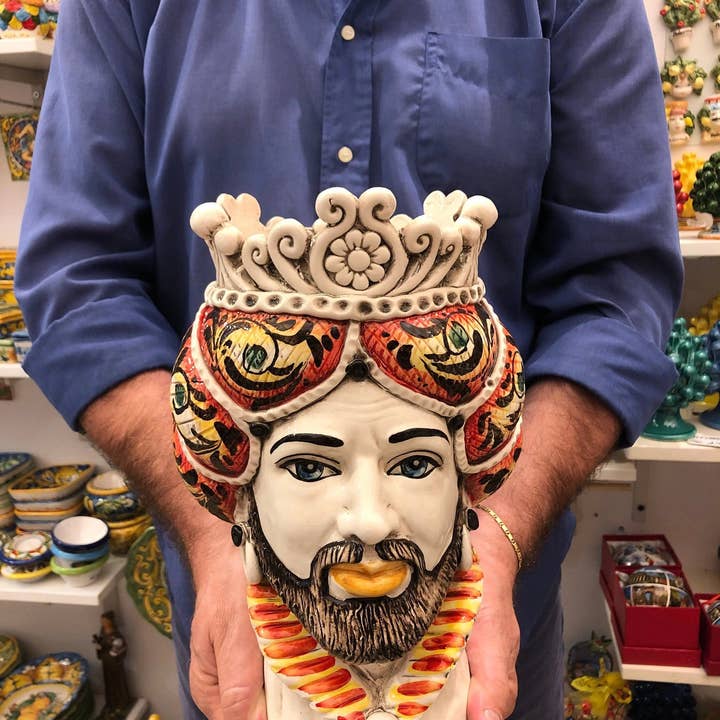 DD Ceramiche Siciliane - Wholesale Decorative Figurine - Norman Moor's Heads Caltagirone Ceramic Line cm H.30 L.19 Handcrafted Yellow Orange8