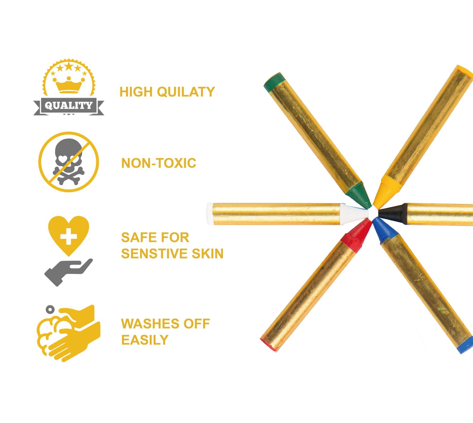 LUCKY ART CRAYONOLOGY – wholesale Face paint/play makeup – Kids – 6  Pearl Colors Face and Body Crayons3