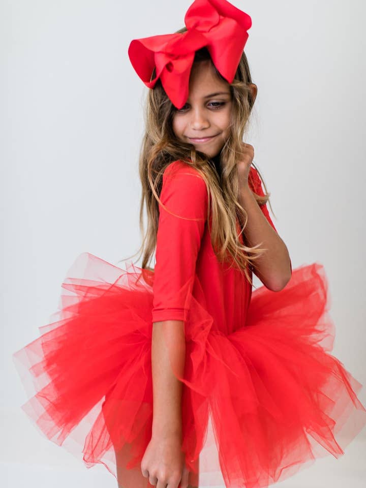 Mila & Rose - Wholesale Leotard - Kids - Red 3/4 Tutu Leotard0