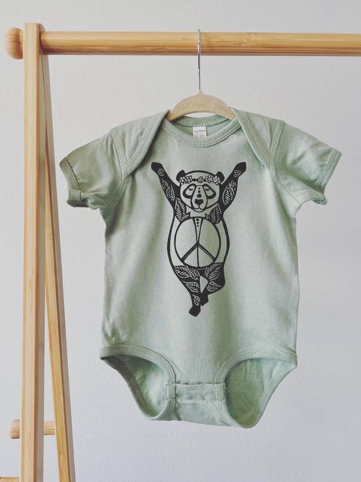 Inner Peace Panda Baby Bodysuit, Yoga baby clothes for wholesale by Hippie Baby Co
