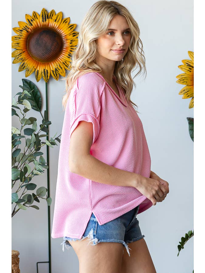 7th Ray - Wholesale Knit Top - Women's - V-Neck Solid Twist Rib Women's Knit Top T5545