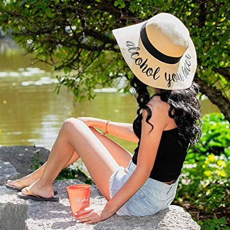 Funky Junque - Wholesale Straw Hat - Women's - Embroidered Sun Hat - Alcohol You Later