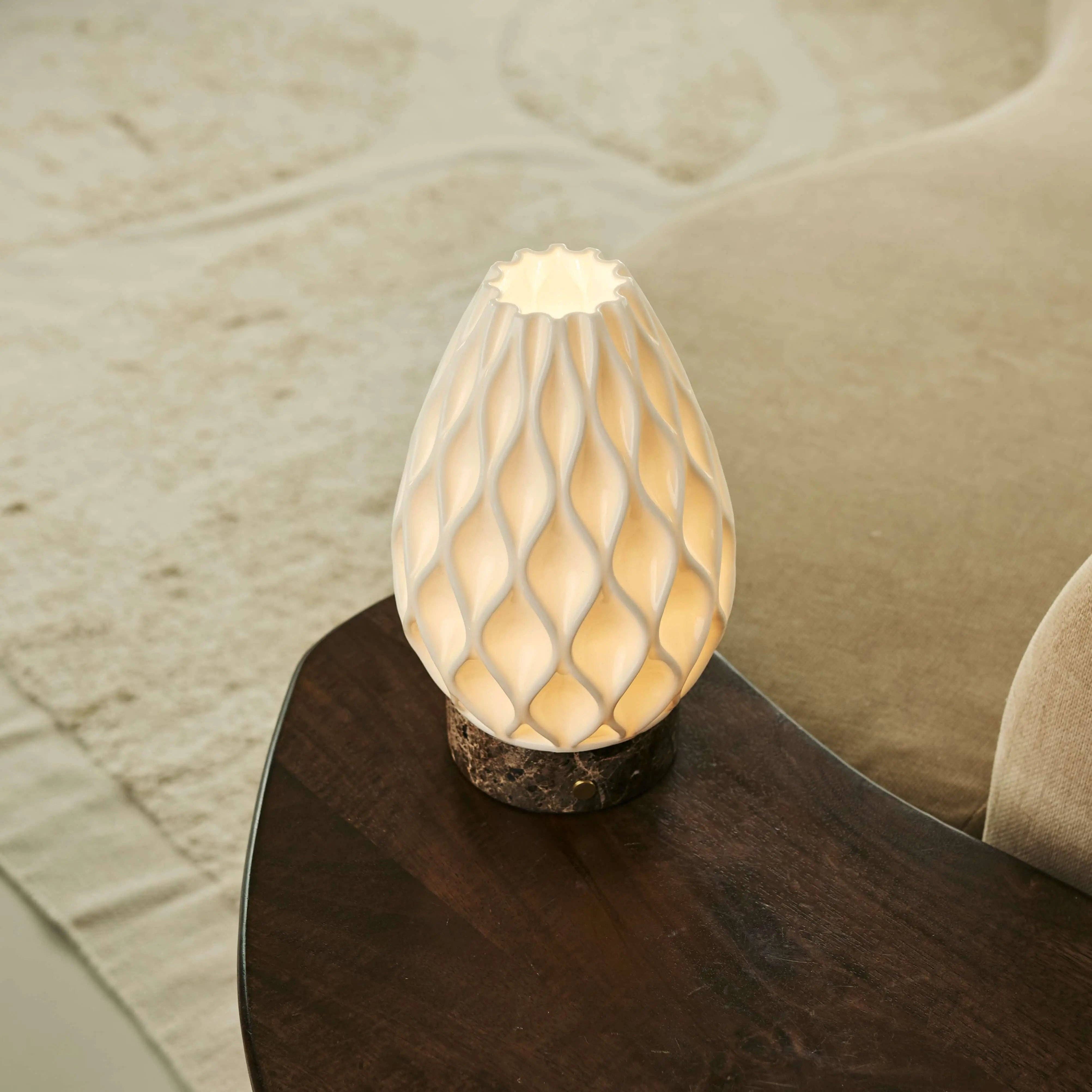 Tavellio - Wholesale Accent/Desk Lamp - Vela Dark Brown Marble Cordless Table Lamp | 3D-Printed Porcelain, Dimmable & Up to 100 Hours of Battery Life4