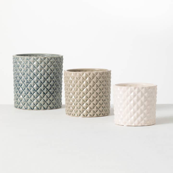 Sullivans Home Decor - Wholesale Plant Pot - Diamond Embossed Planter Set 3