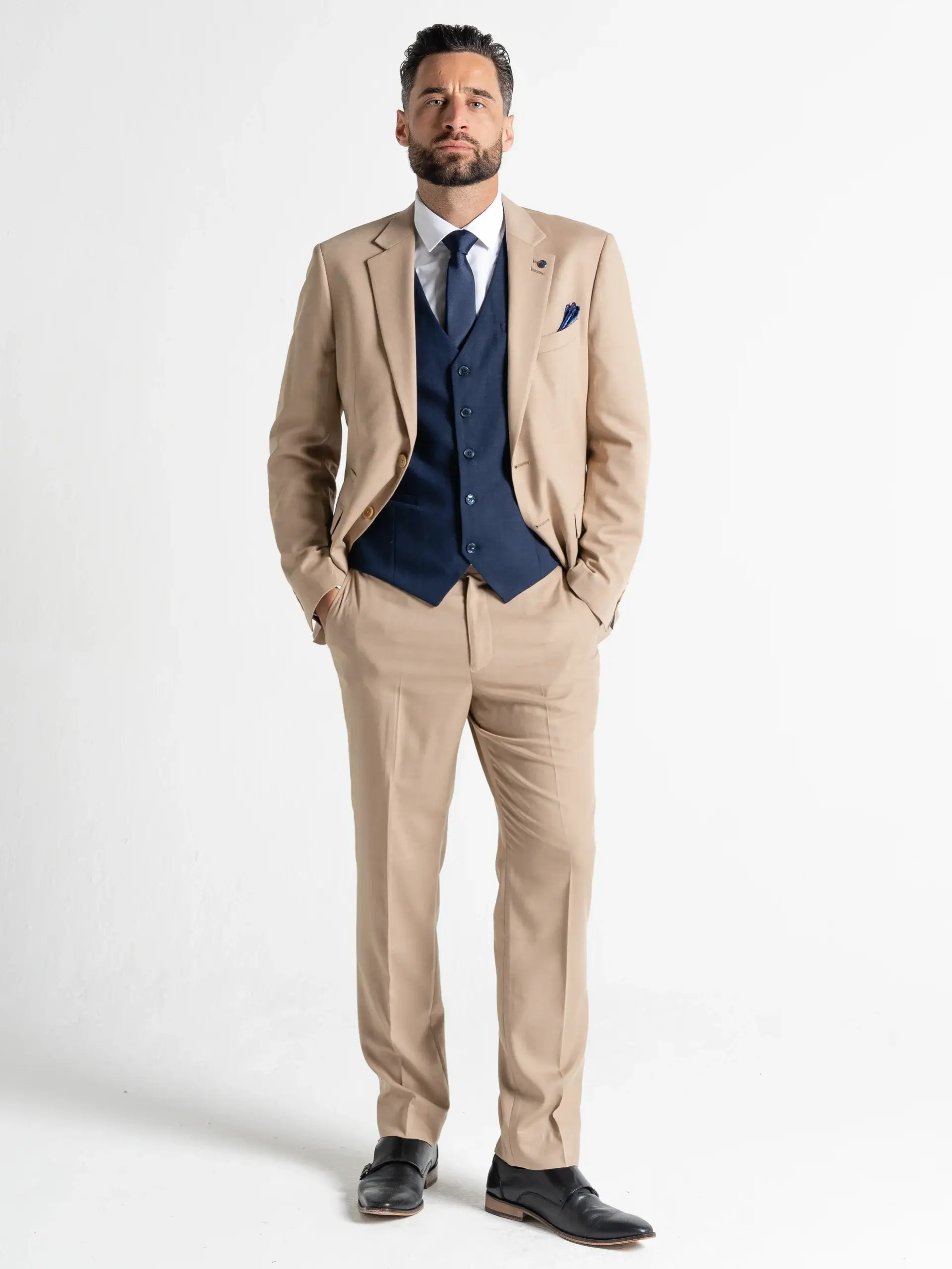 V2 classic – Engroshandel Habitjakke – til mænd – Charlie - Creme jakke med marineblå vest0