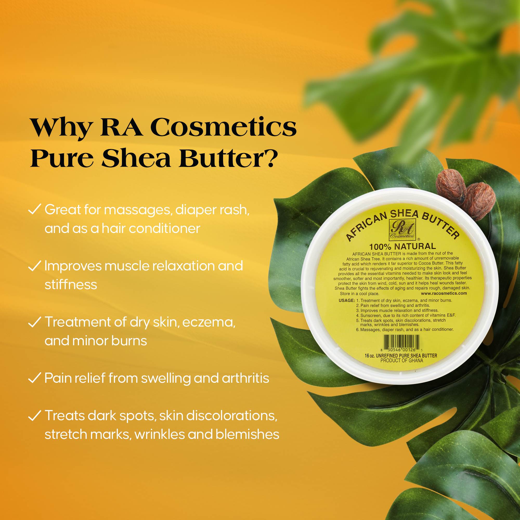 RA Cosmetics - Wholesale Body Balm/Butter - 100% African Shea Butter, Yellow Solid - 16oz6