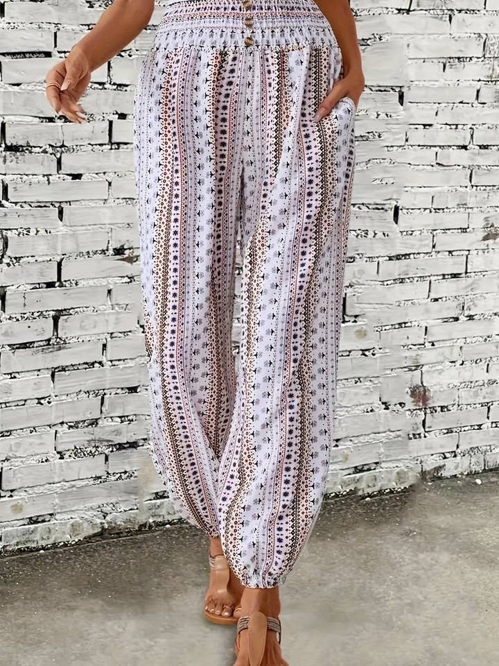 NINEXIS - Wholesale Pants - Women's - CWBLP2069_BOHO PRINT ELASTIC WAIST DRAPED JOGGER PANTS1