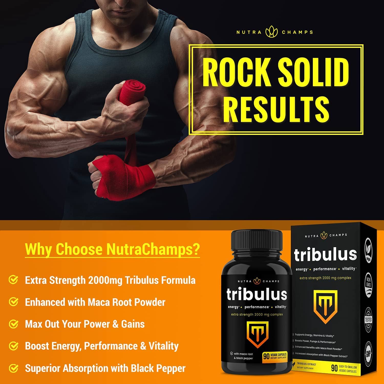 NutraChamps - Wholesale Oral Supplement/Vitamin - Tribulus Terrestris for Men | 2000mg Supplement Booster 3