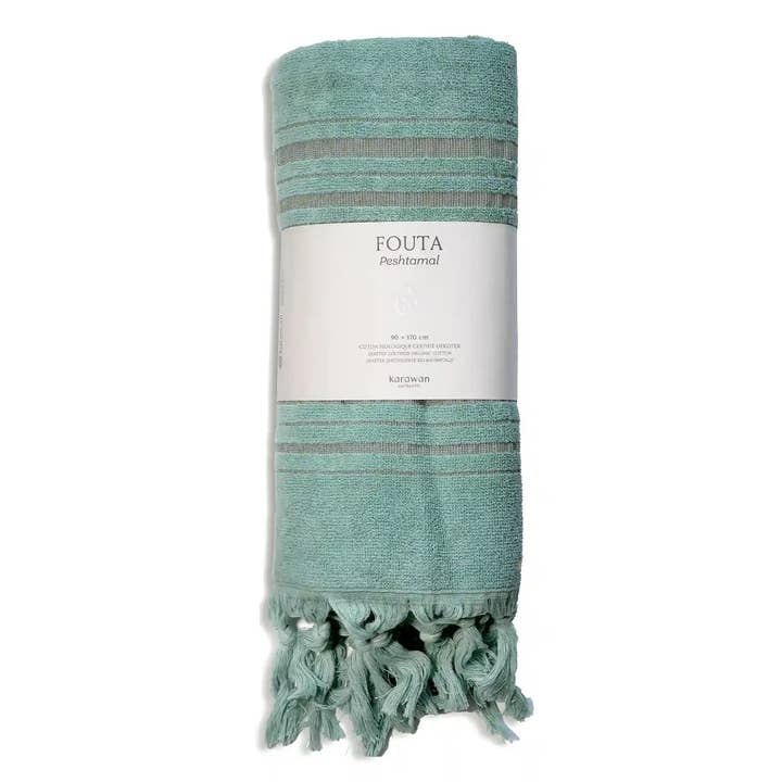 Karawan Authentic – Großhandel Badehandtuch – FOUTA AUS BIO-BAUMWOLLE - Kollektion DOLCE - Jadefarbe4