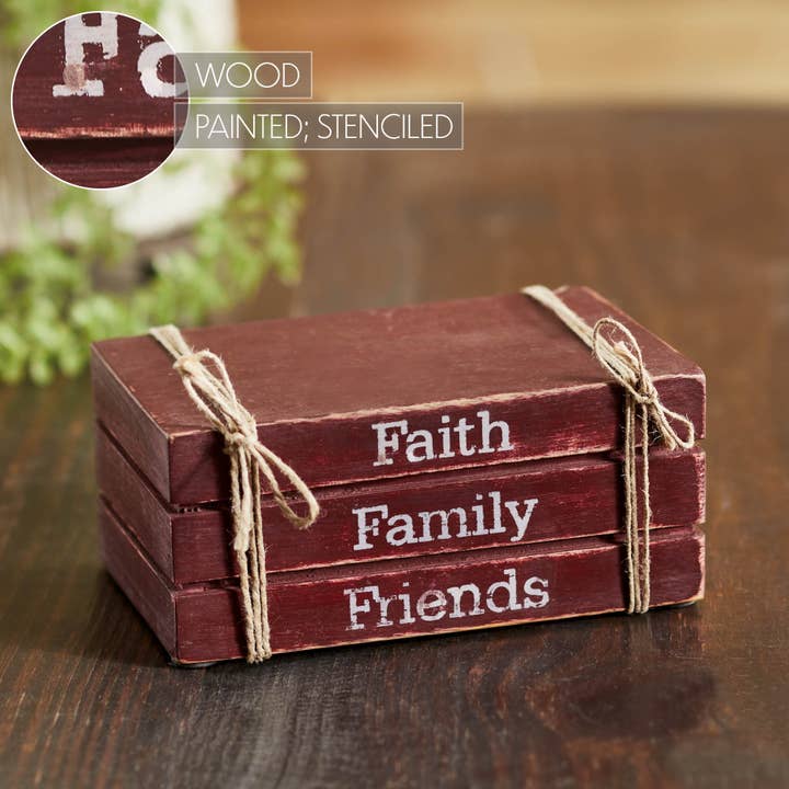 VHC Brands - Wholesale Decorative Tabletop Object - Faith Family Friends Faux Book Stack 2.5x6x45