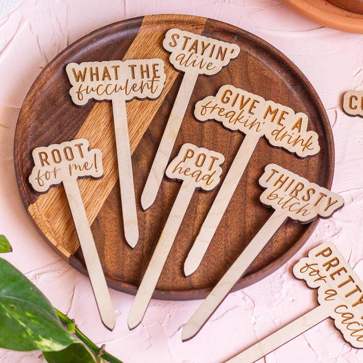 The Print Pantry - Wholesale Garden/Lawn Stake - Funny Script Wooden Plant Markers