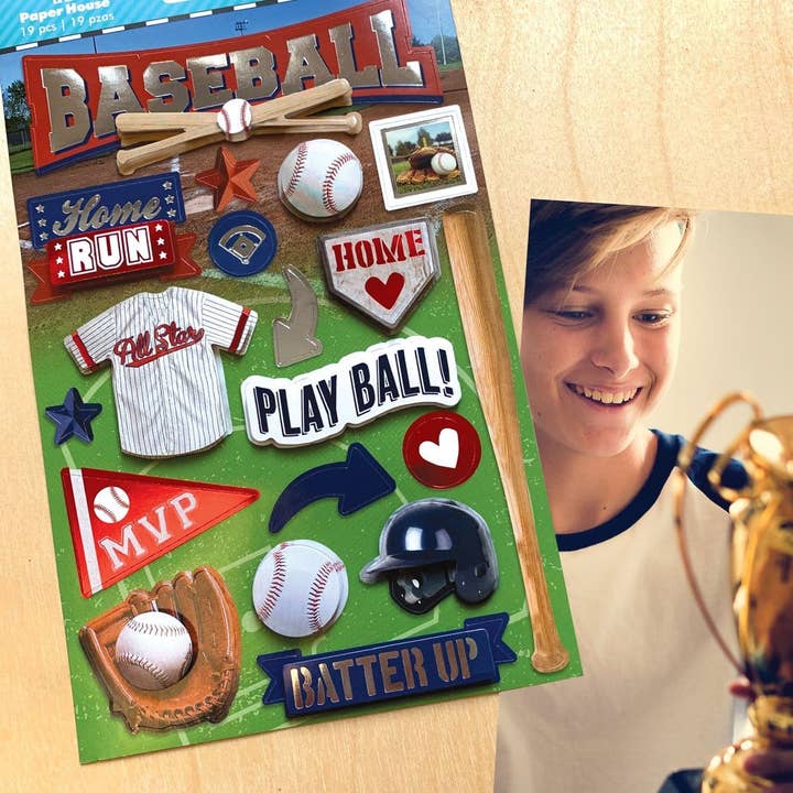 Paper House Productions - Wholesale Sticker - Scrapbook Stickers - 3D Baseball Essentials1