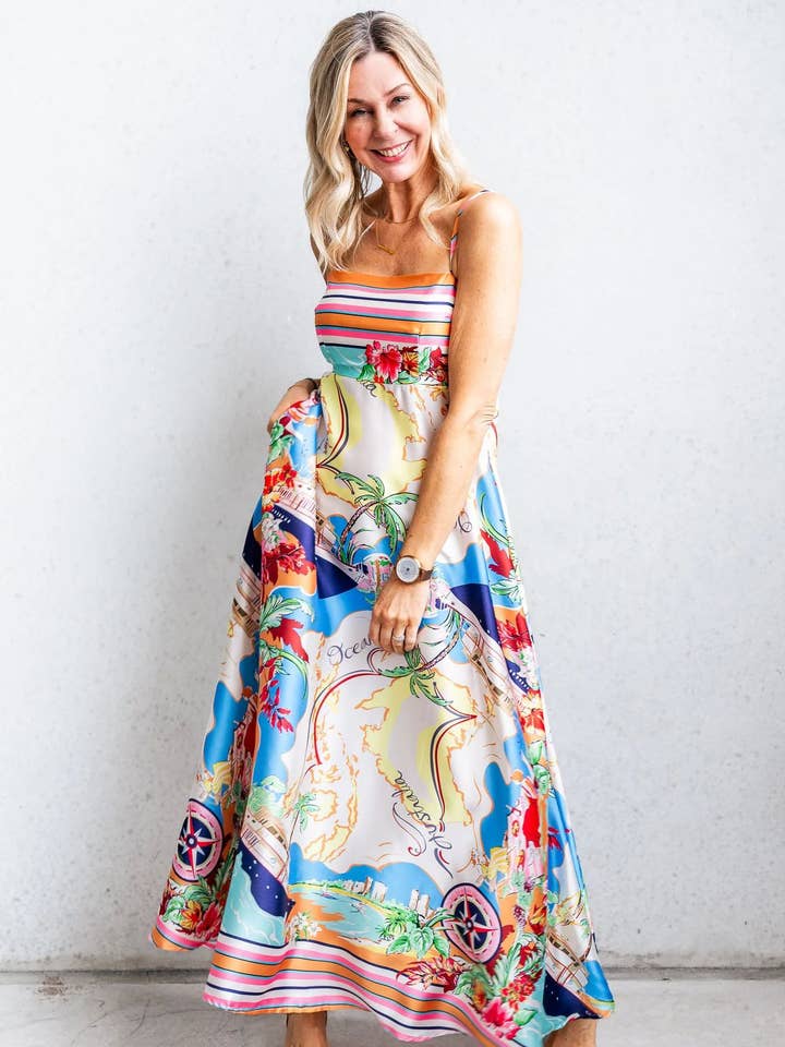 MULTICOLOR High-waisted print holiday swing halter dress for wholesale on Faire