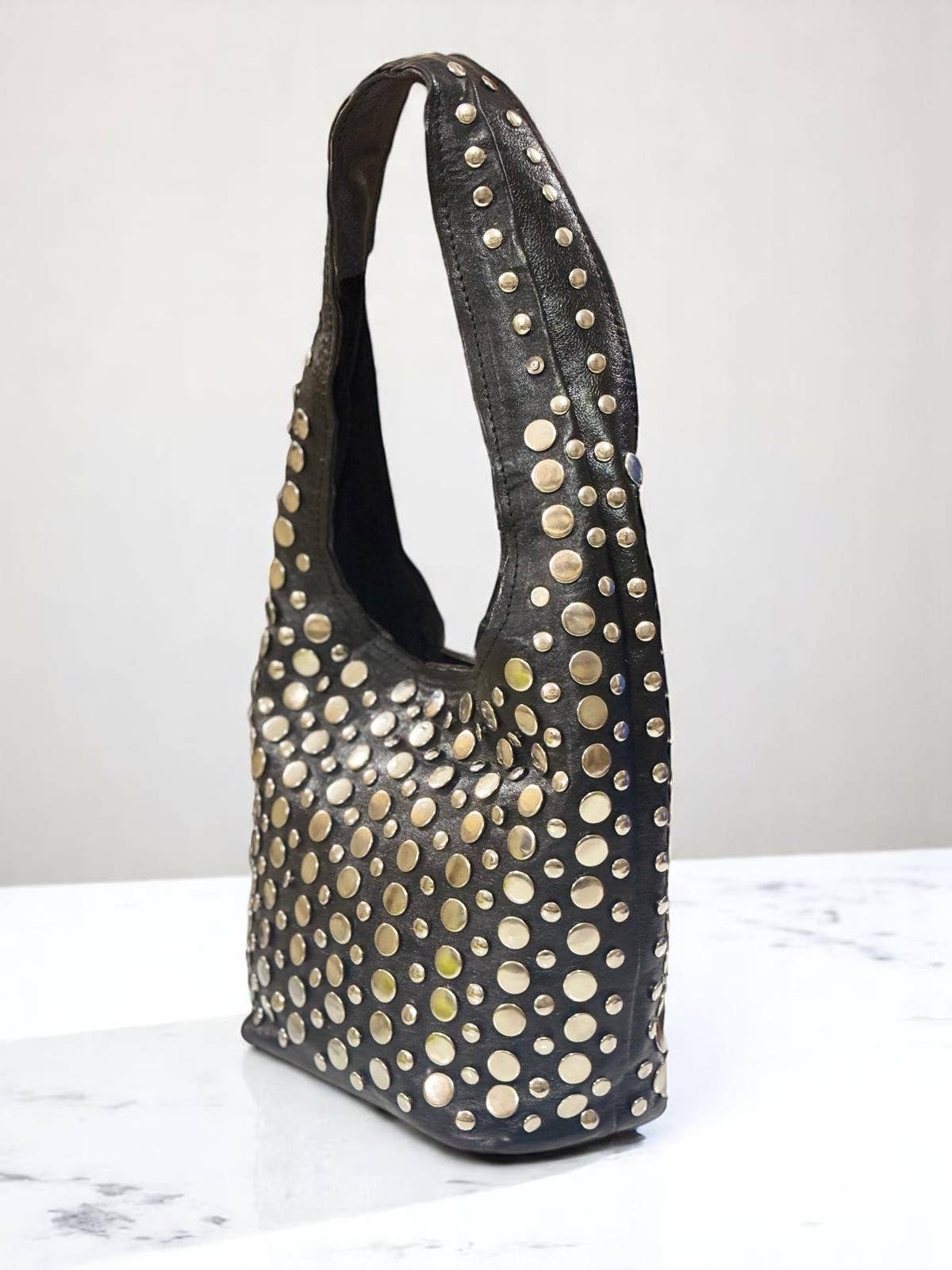 Melecraft - Wholesale Shoulder Bag - Women's - Black Leather Studded Shoulder Bag – Handmade in Morocco3