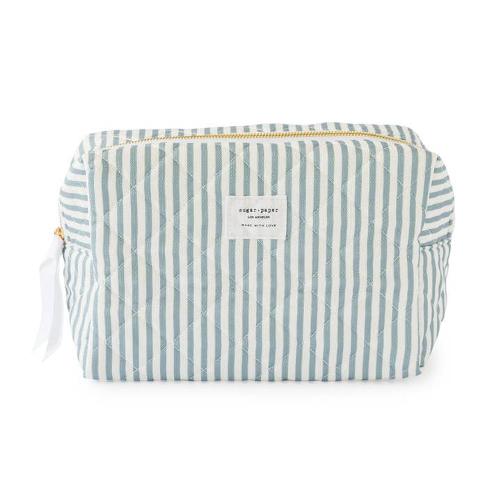 Large Cosmetic Pouch, Blue Stripe for wholesale by Sugar Paper