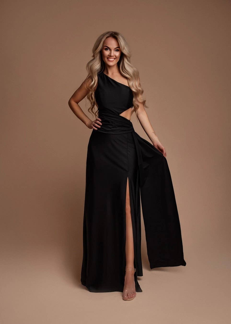 Eva & Lola - Epsilonn - Wholesale Gown - Women's - Asymmetrical Long Dress with Cutout and Elegant Slit - HM24350