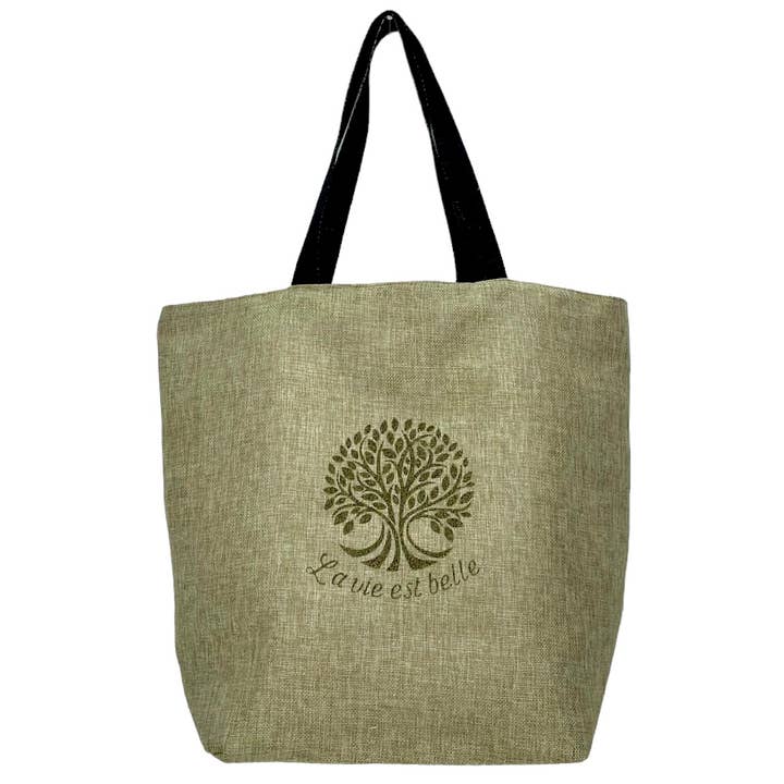 L Beach Tote, “Life Is Beautiful” Sparkly jute for wholesale by Emmanuel Création