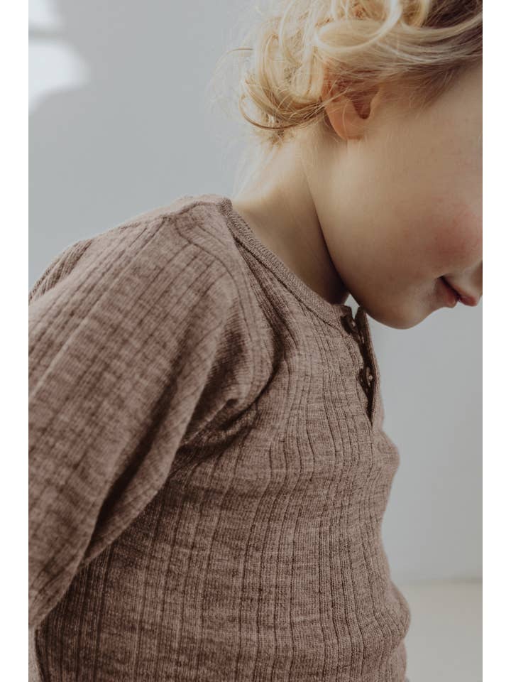 Finch & Fable - Wholesale T-Shirt - Kids - Wool Rib Henley Top - Sand2
