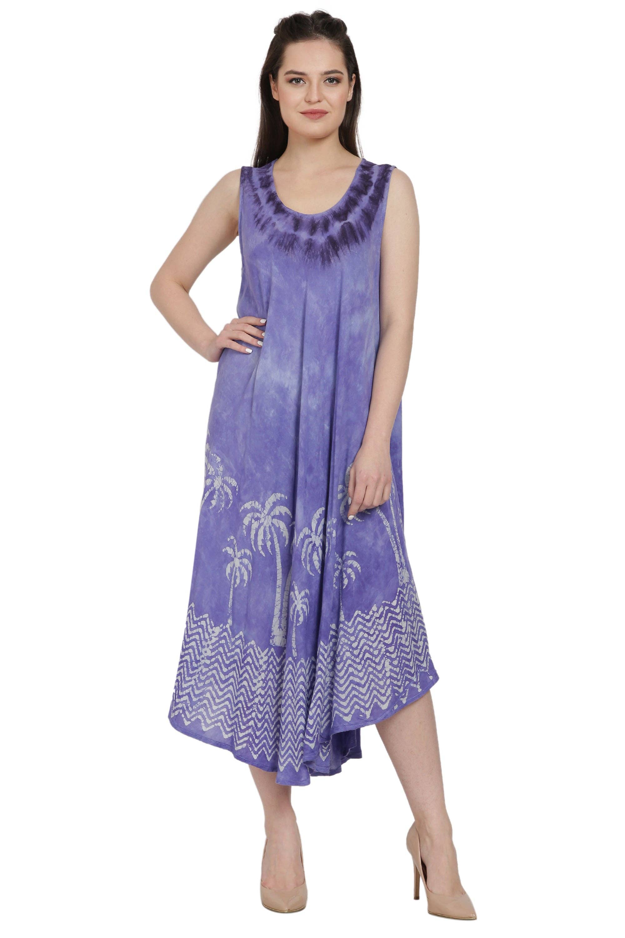 AST Batik Palm Tree Tie Dye Beach Dress UD52-2327 for wholesale on Faire5