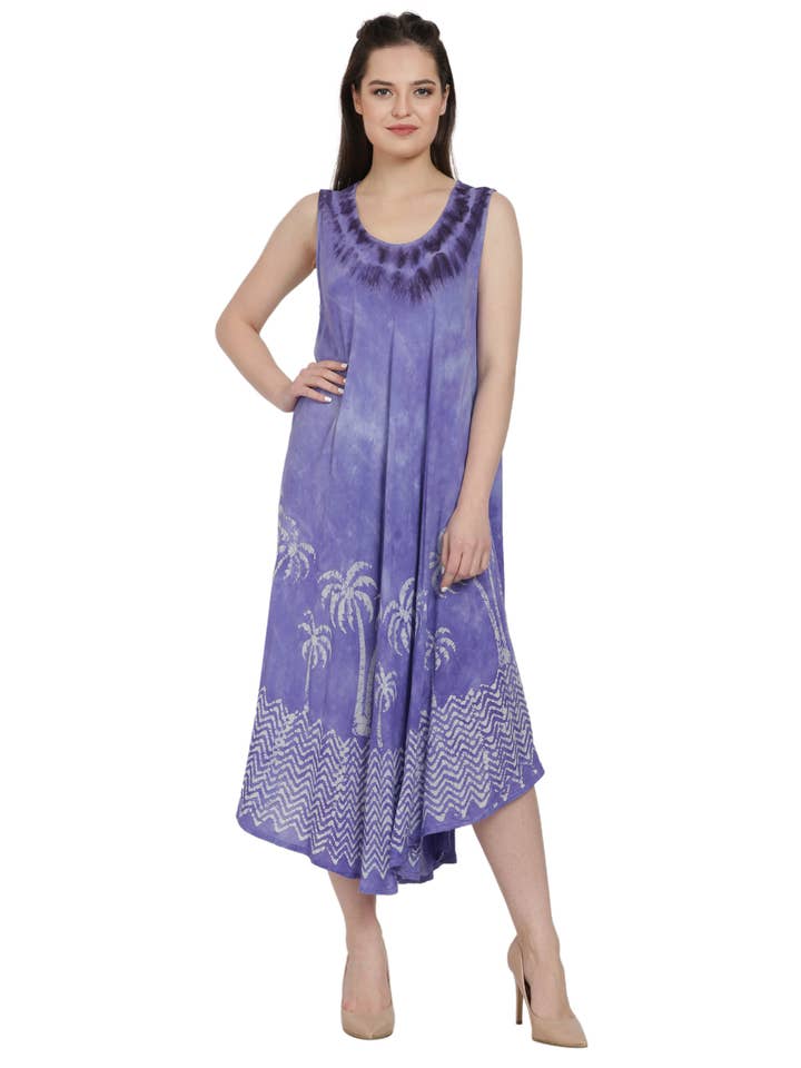 AST Batik Palm Tree Tie Dye Beach Dress UD52-2327 for wholesale on Faire5