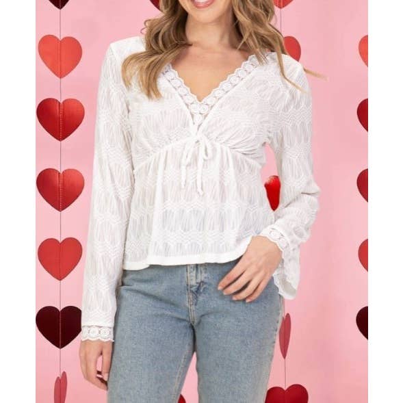 Boho tekstureret top med blondekant for engroshandel hos Paperdoll