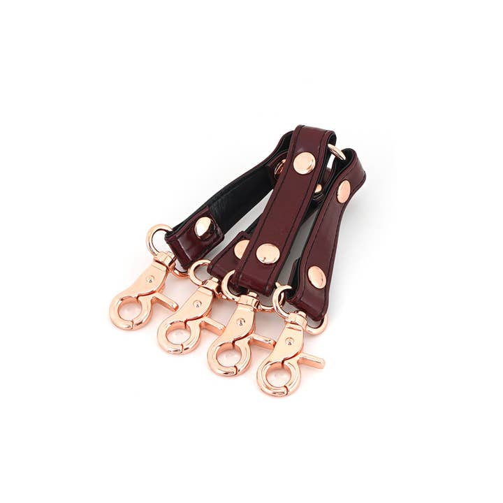 Liebe Seele - Wholesale Sex Toy - Wine Red - 4-Way Leather Hogtie with Clips3