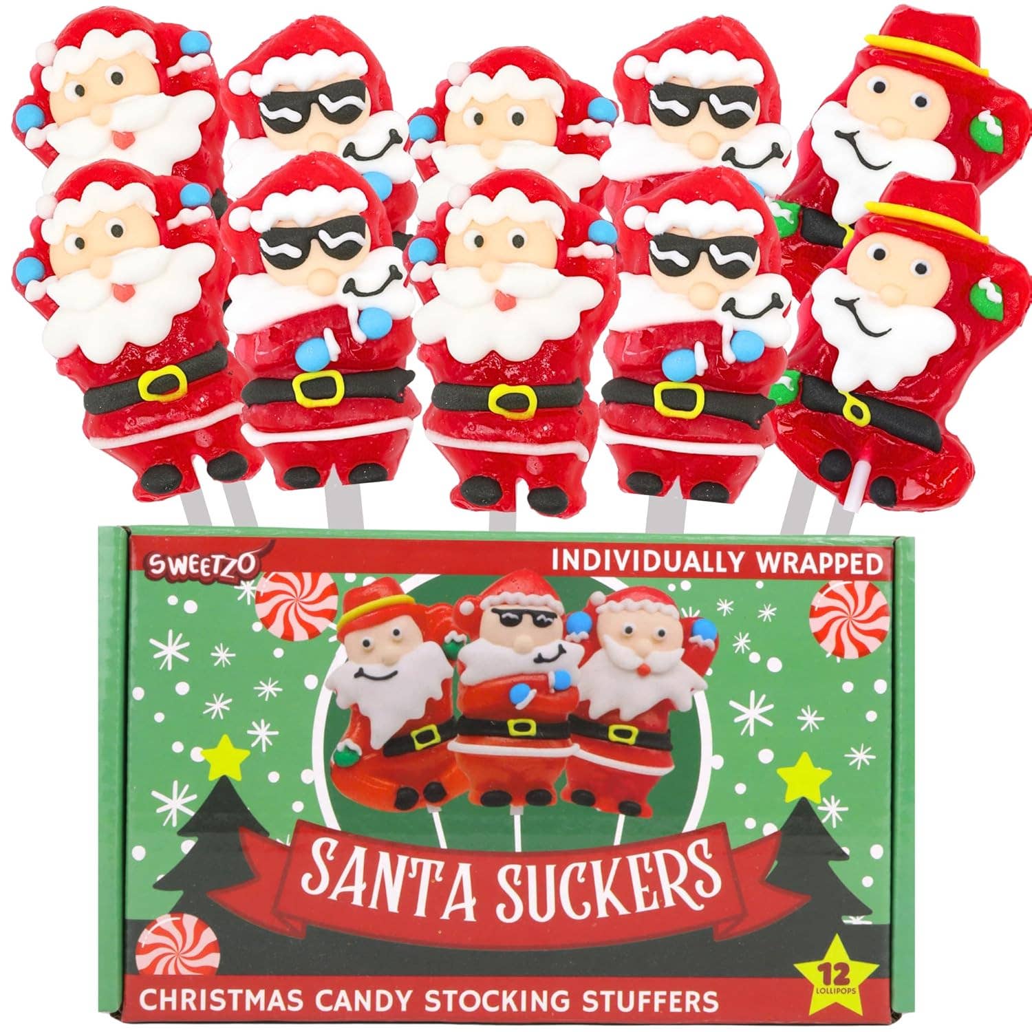 Needzo Inc - Wholesale Lollipop - Santa Suckers, Individually Wrapped Christmas Lollipops, 120