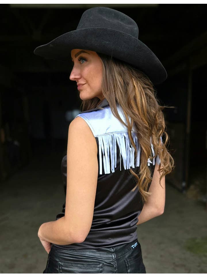 Cowgirl Tuff Co. / B. Tuff Jeans - Wholesale Button Down Shirt - Women's - Sleeveless Button Up Satin Stretch Jersey Top