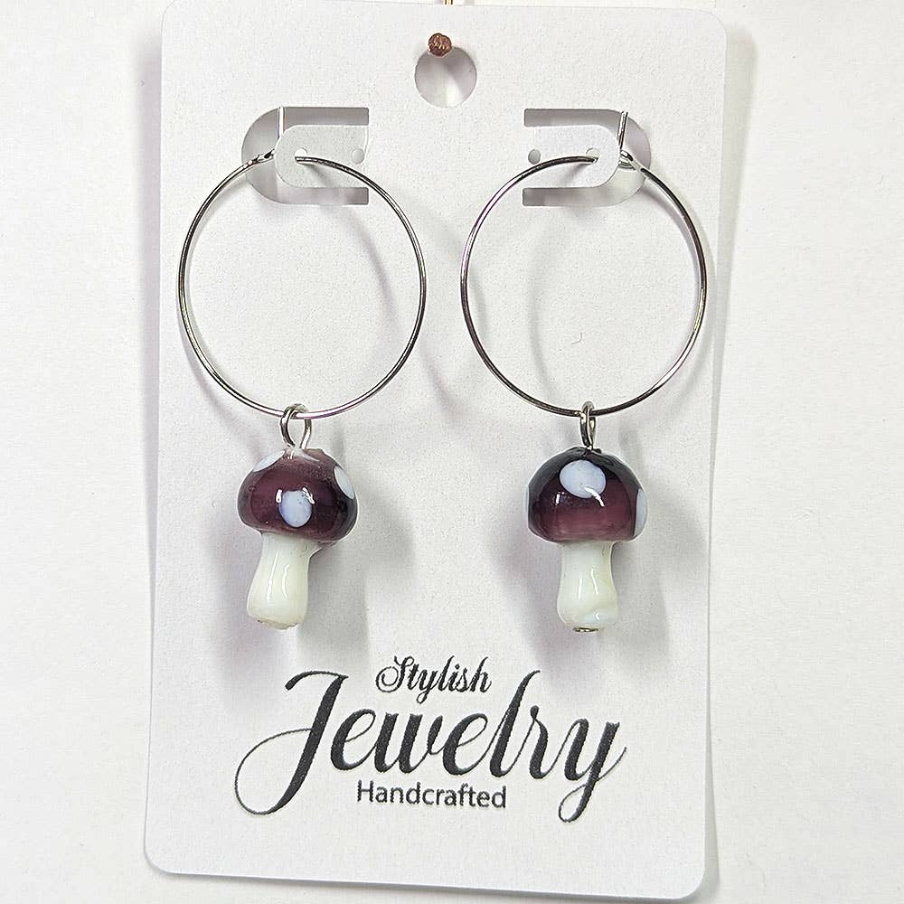 Stylish Jewelry Supply - Wholesale Dangle Earrings - Lampwork Glass Purple Mushroom Silver Earrings1