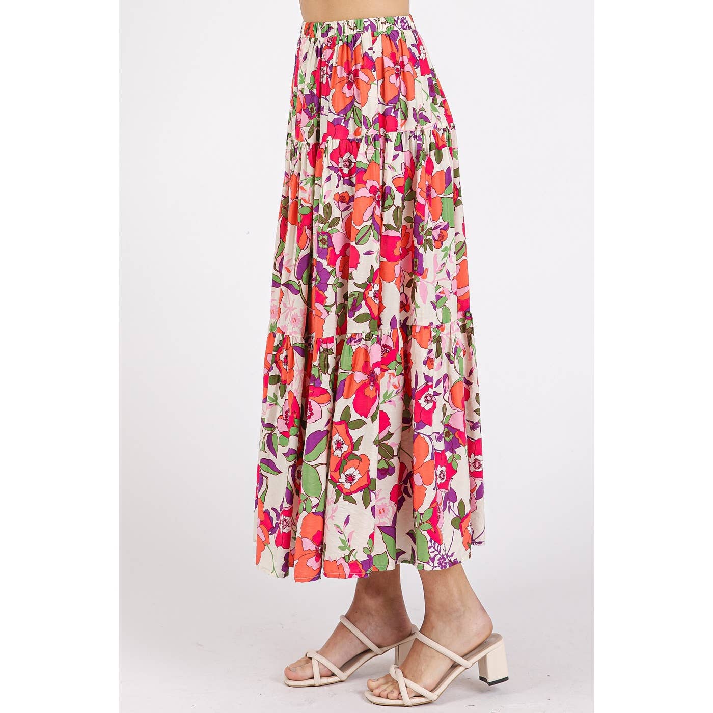 mittoshop - Wholesale Skirt - Women's - FLOWER PRINT ELASTIC WAIST TIERED MAXI SKIRT2