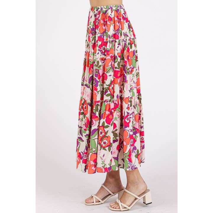 mittoshop - Wholesale Skirt - Women's - FLOWER PRINT ELASTIC WAIST TIERED MAXI SKIRT2