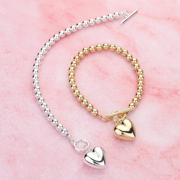 Sensibling Corp. - Wholesale Charm/Dangle Bracelet - Metal Heart Charm Bubble Chain Toggle Bracelet