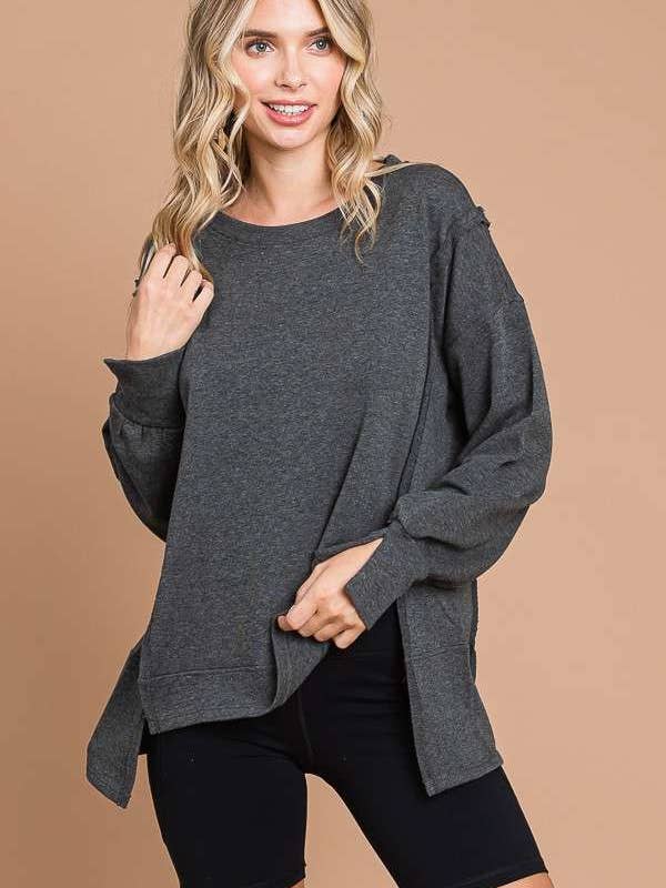Culture Code - Wholesale Tunic - Women's - CFT1934L - ROUND NECK OVERSIZED EXPOSED SEAM TOP6