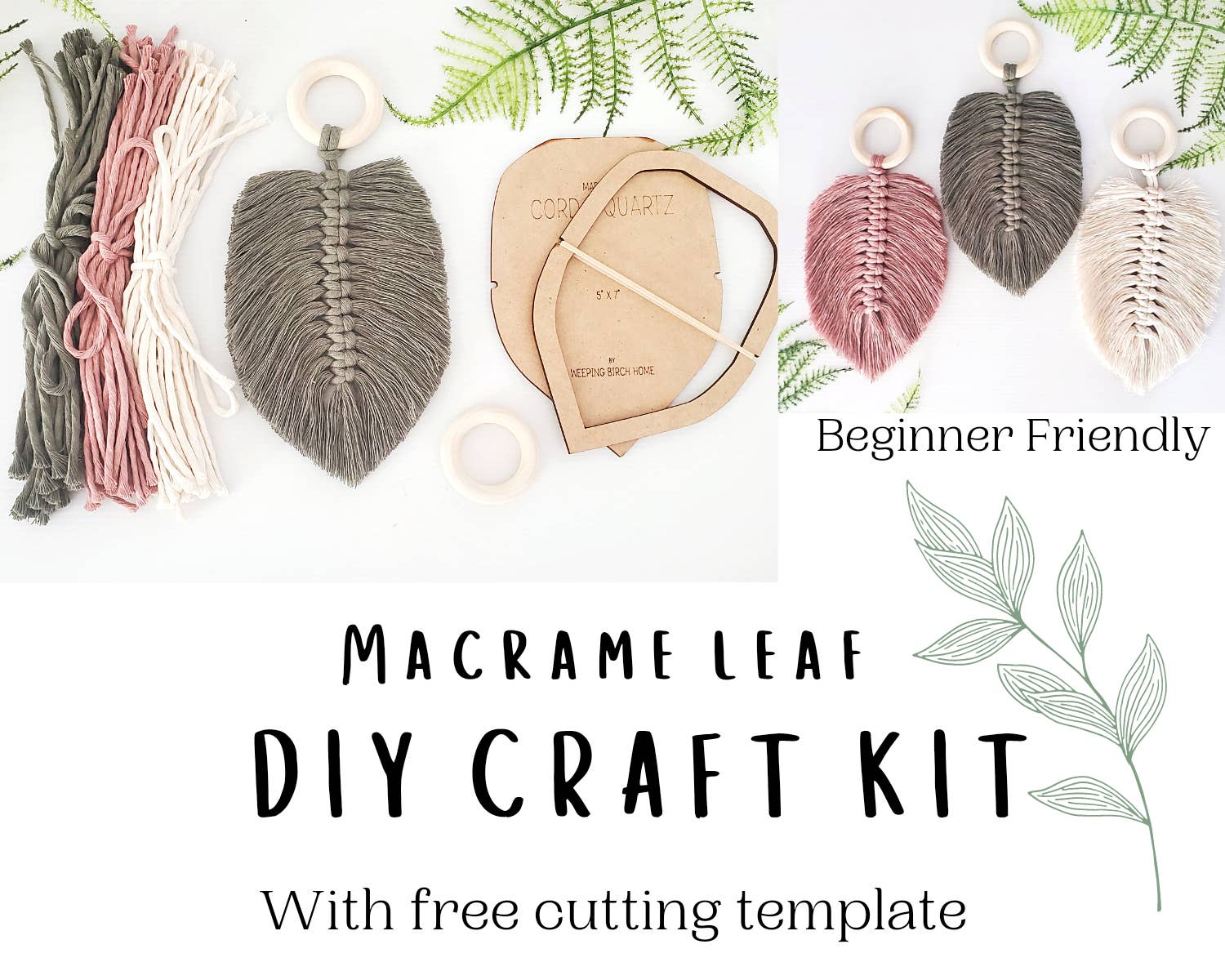 Cord + Quartz - Wholesale DIY Craft Kit - Macrame DIY leaf kit. Perfect for resell.