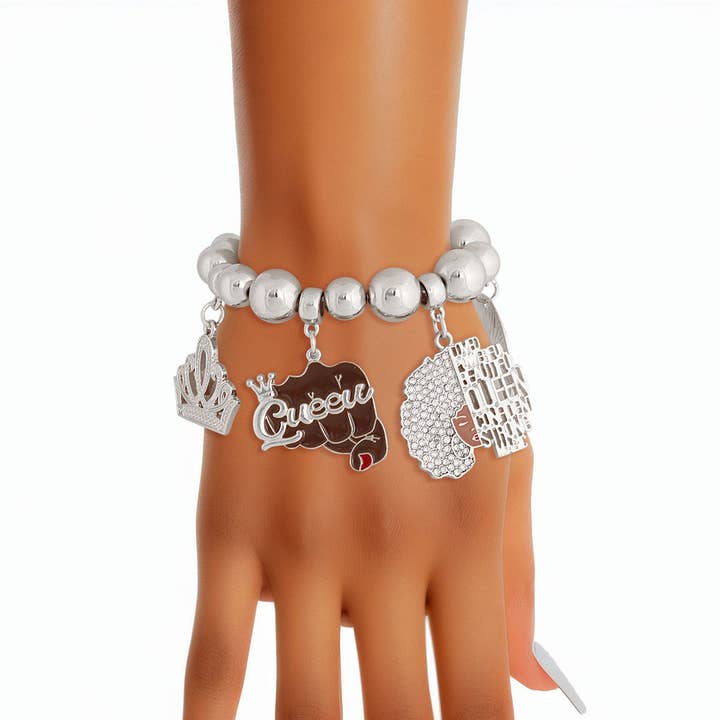 Bracelet Afro Queen en argent pour la vente par PinktownUSA