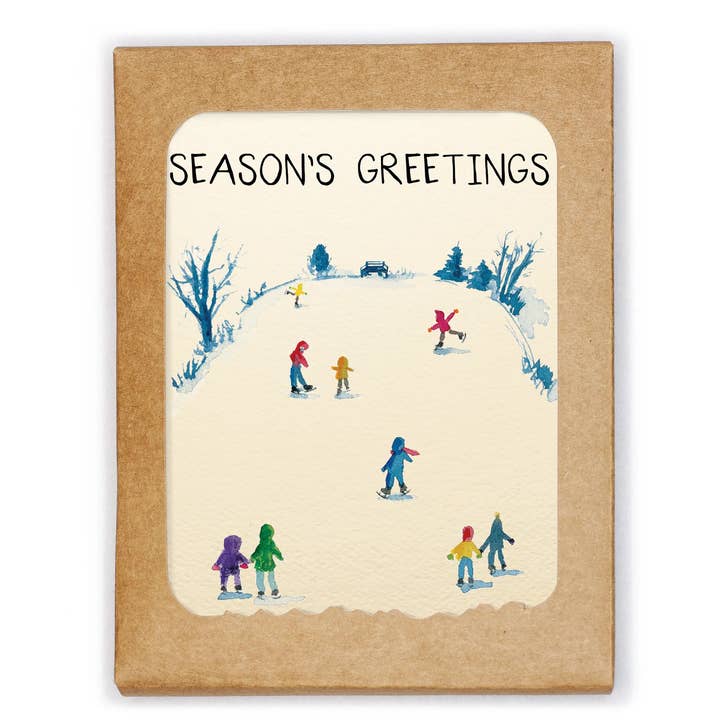 Pack of 8 Cards: Winter - Skating for wholesale by Piccola Arte