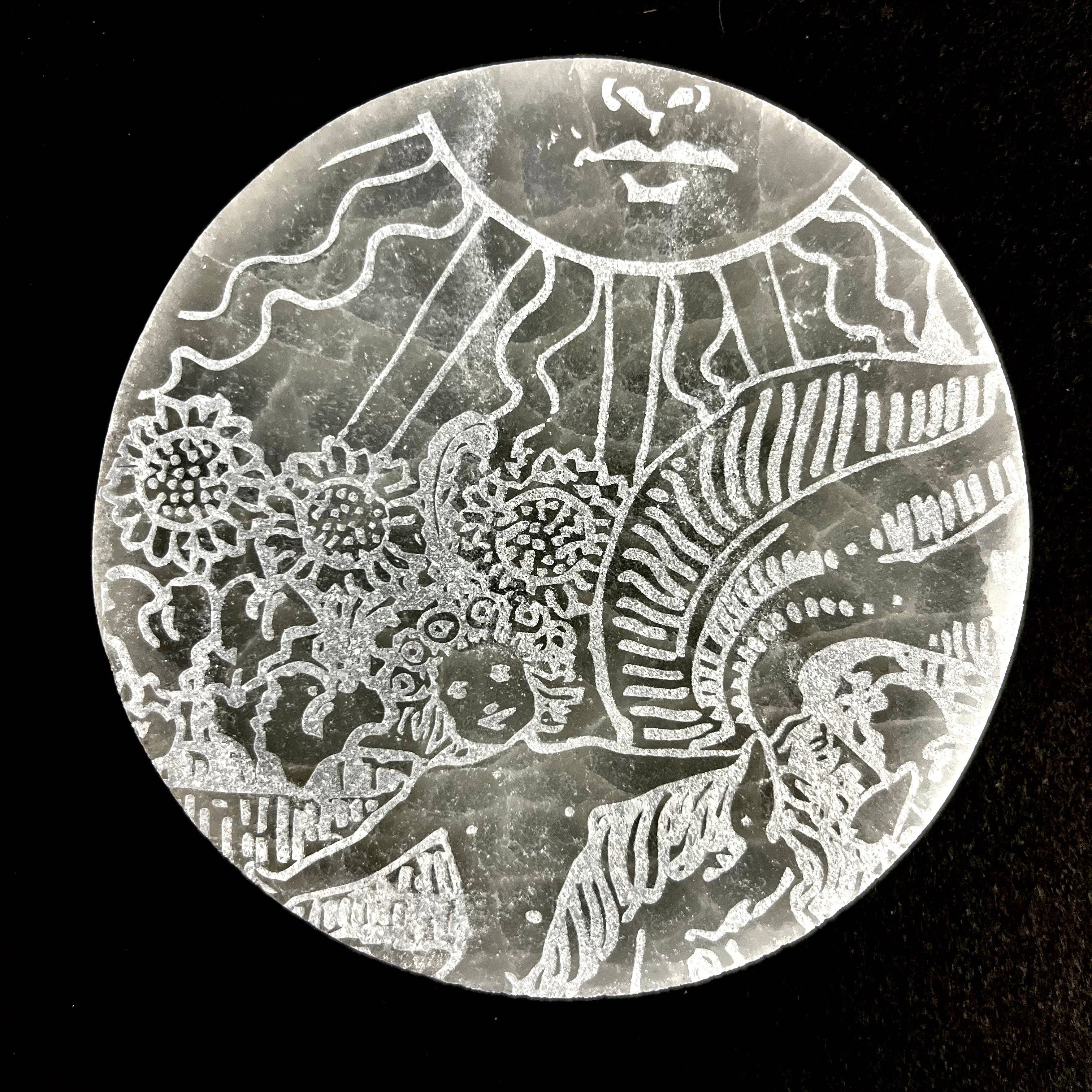 Pelham Grayson Rose - Wholesale Crystal Charging Plate - Major Arcana Etched | Selenite Crystal Charging Plate4