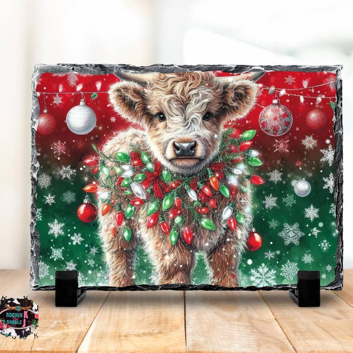 Ardesia Fotografica di Mucca Natalizia per la vendita all'ingrosso da parte di Rockin K and Double J